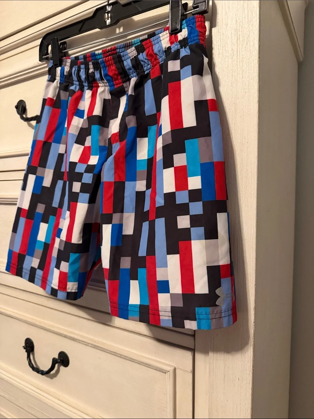 Under Armour Boys' Pixel Block Swim Shorts - Red, Blue, Black, White